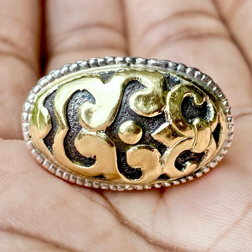 John Hardy 18k Gold and 925 Sterling Fleur De Lis Ring Size